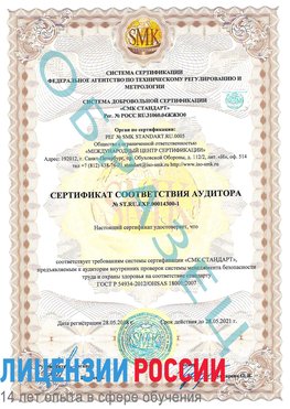 Образец сертификата соответствия аудитора №ST.RU.EXP.00014300-1 Иланский Сертификат OHSAS 18001