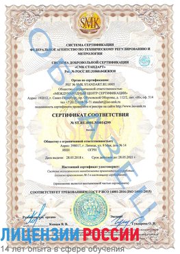 Образец сертификата соответствия Иланский Сертификат ISO 14001